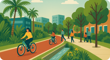 Parque urbano com pessoas